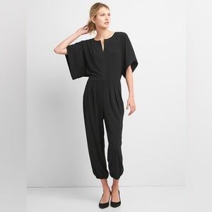 Gap Kimono Sleeve Jumpsuit True Black Jersey Knit Split Neck Pleated Waist